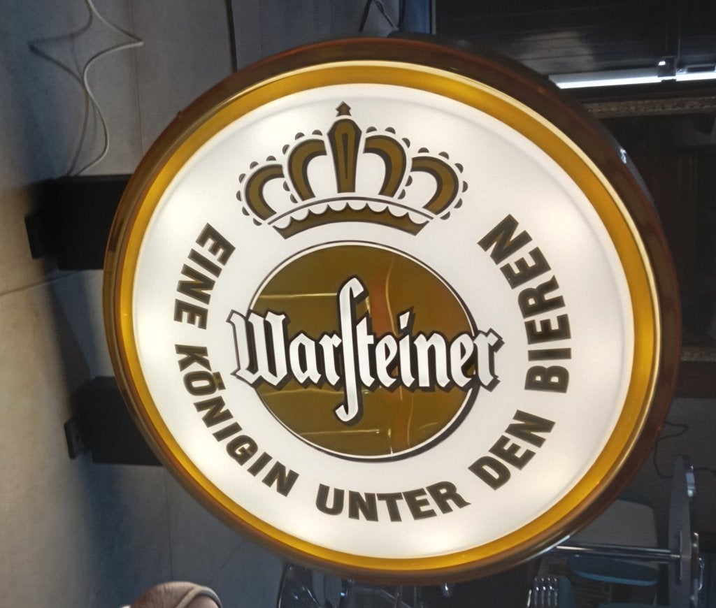Grote verlichte café bord warsteiner diameter 88 cm., Ophalen, Zo goed als nieuw, Lichtbak of (neon) lamp