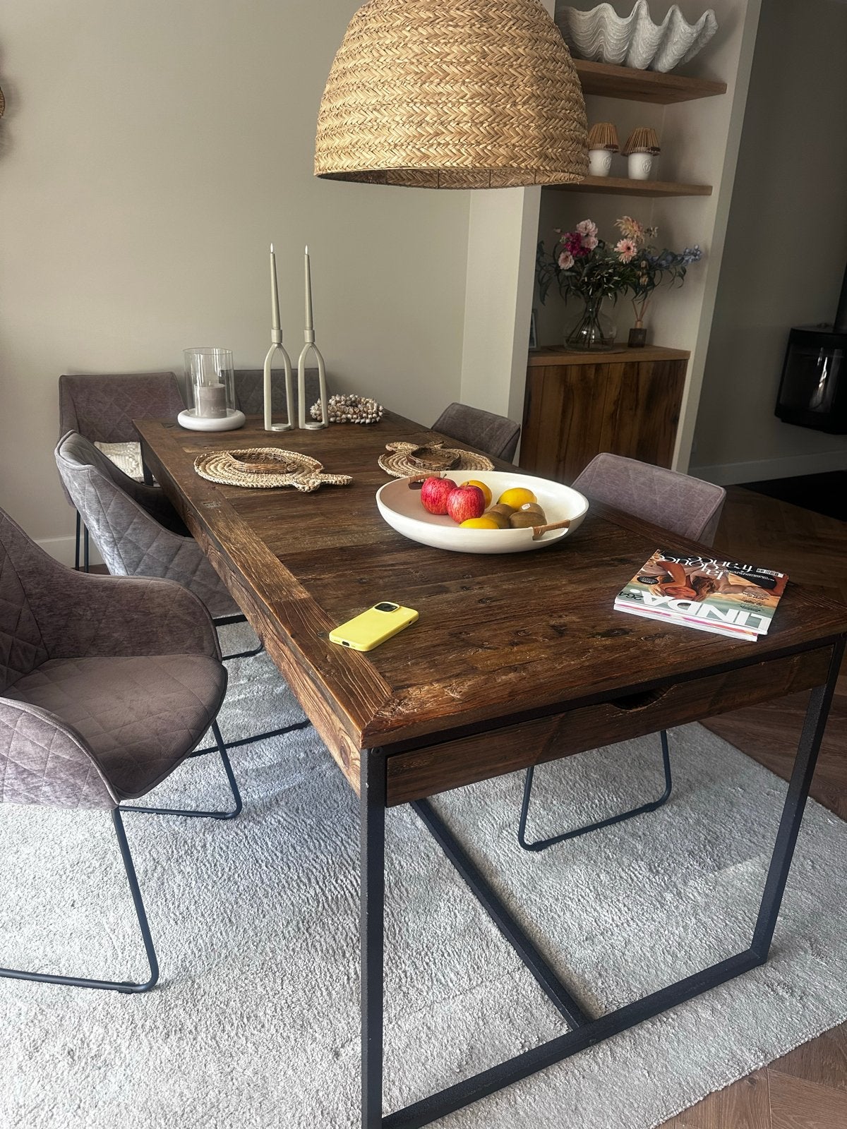 Riviera Maison eetkamertafel met lades, Huis en Inrichting, Tafels | Eettafels, Ophalen, Gebruikt, 50 tot 100 cm, 150 tot 200 cm