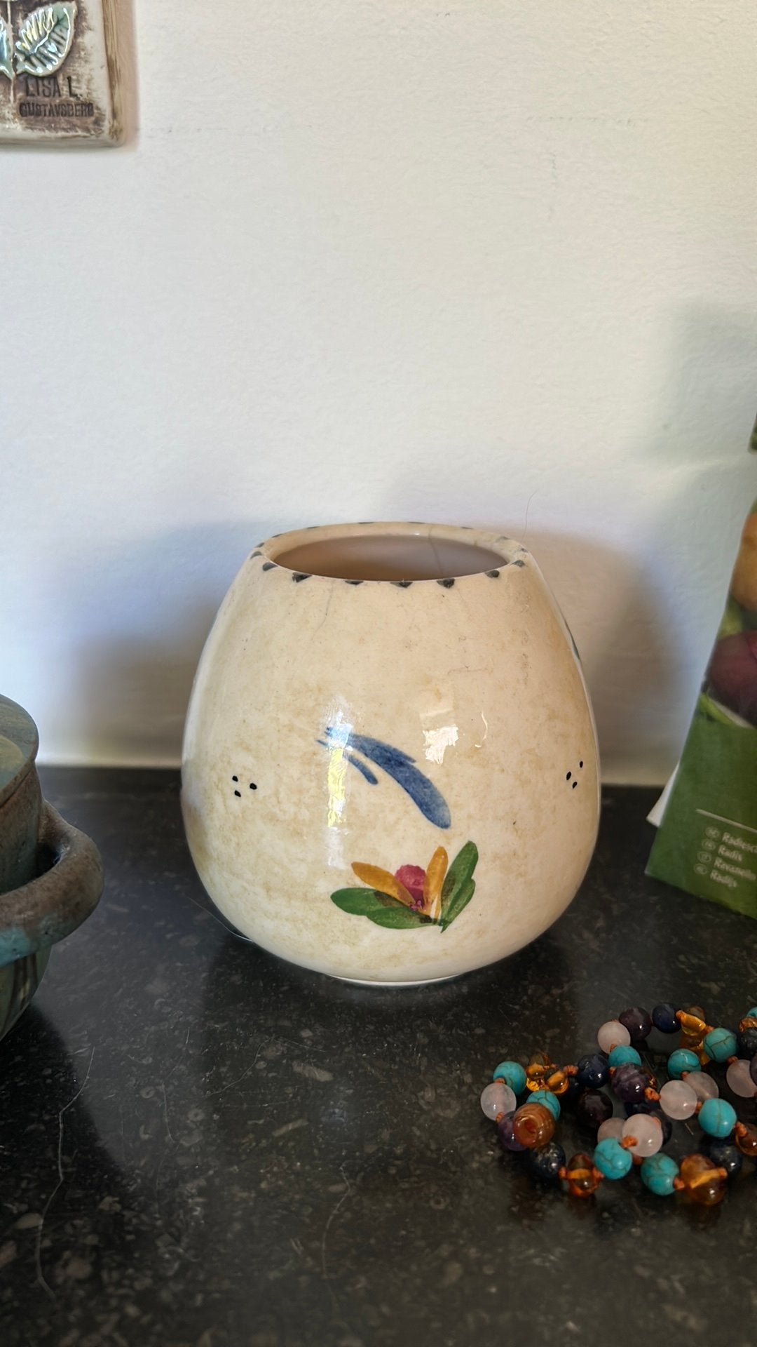 Oud antiek klein vaasje in boerenbont stijl made in holland, Ophalen of Verzenden