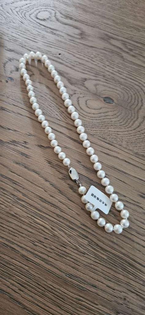 Zoetwaterparelketting 8-9 mm | 925 Zilver | Met Certificaat, Ophalen, Nieuw, Wit, Zilver