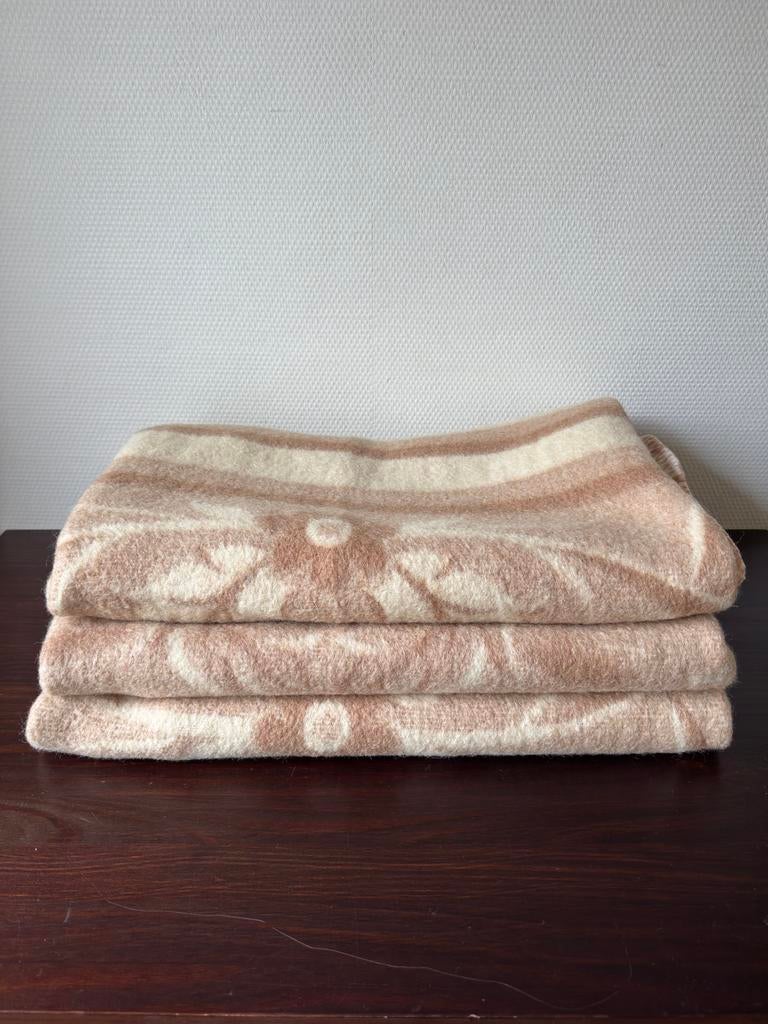 Vintage Bruin Gebloemd Wollen Woondeken, Deken, Plaid, Ophalen of Verzenden, Gebruikt