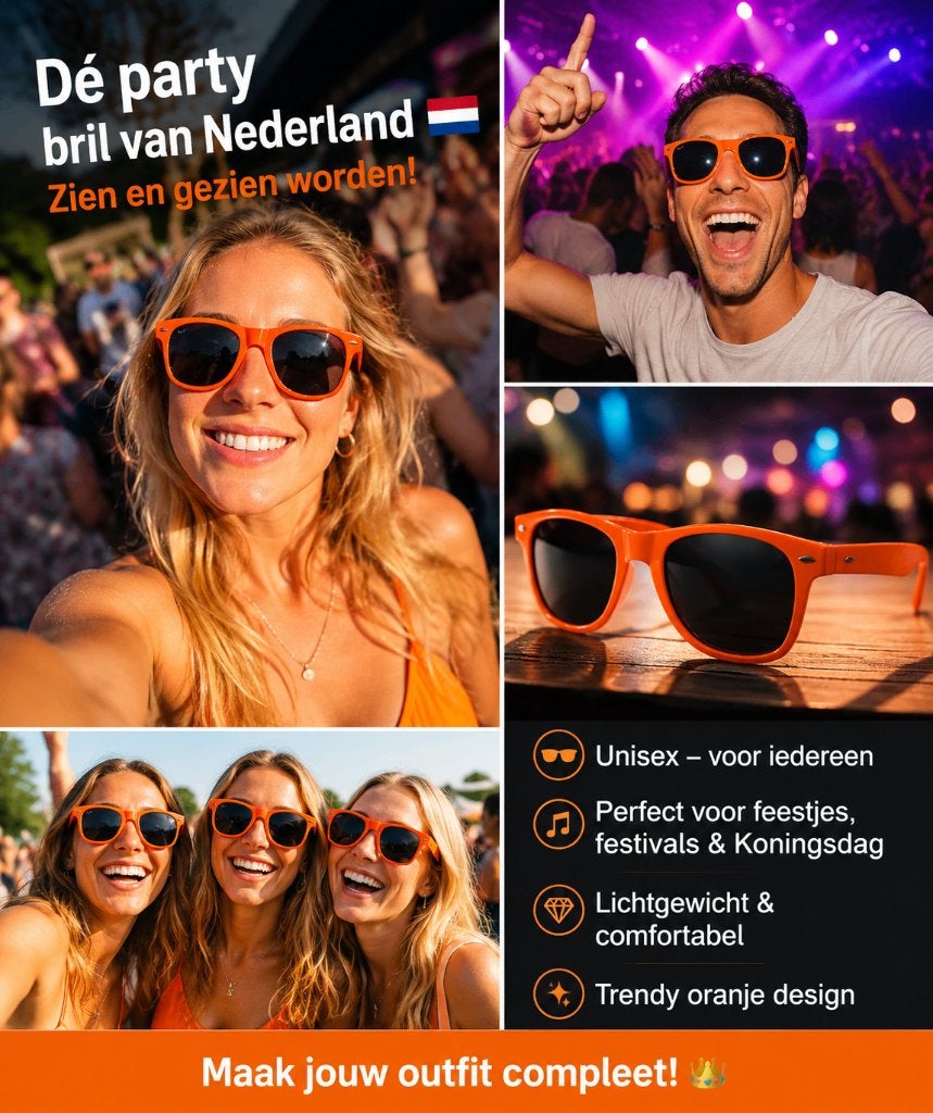 Oranje Party Zonnebril – Perfect voor Festivals., Overige merken, Zonnebril, Verzenden, Nieuw