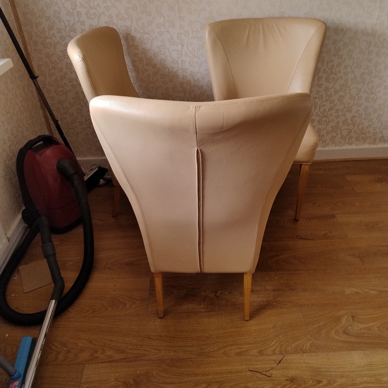 4 beige lederen eetkamerstoelen, Ophalen, Gebruikt, Overige kleuren, Leer