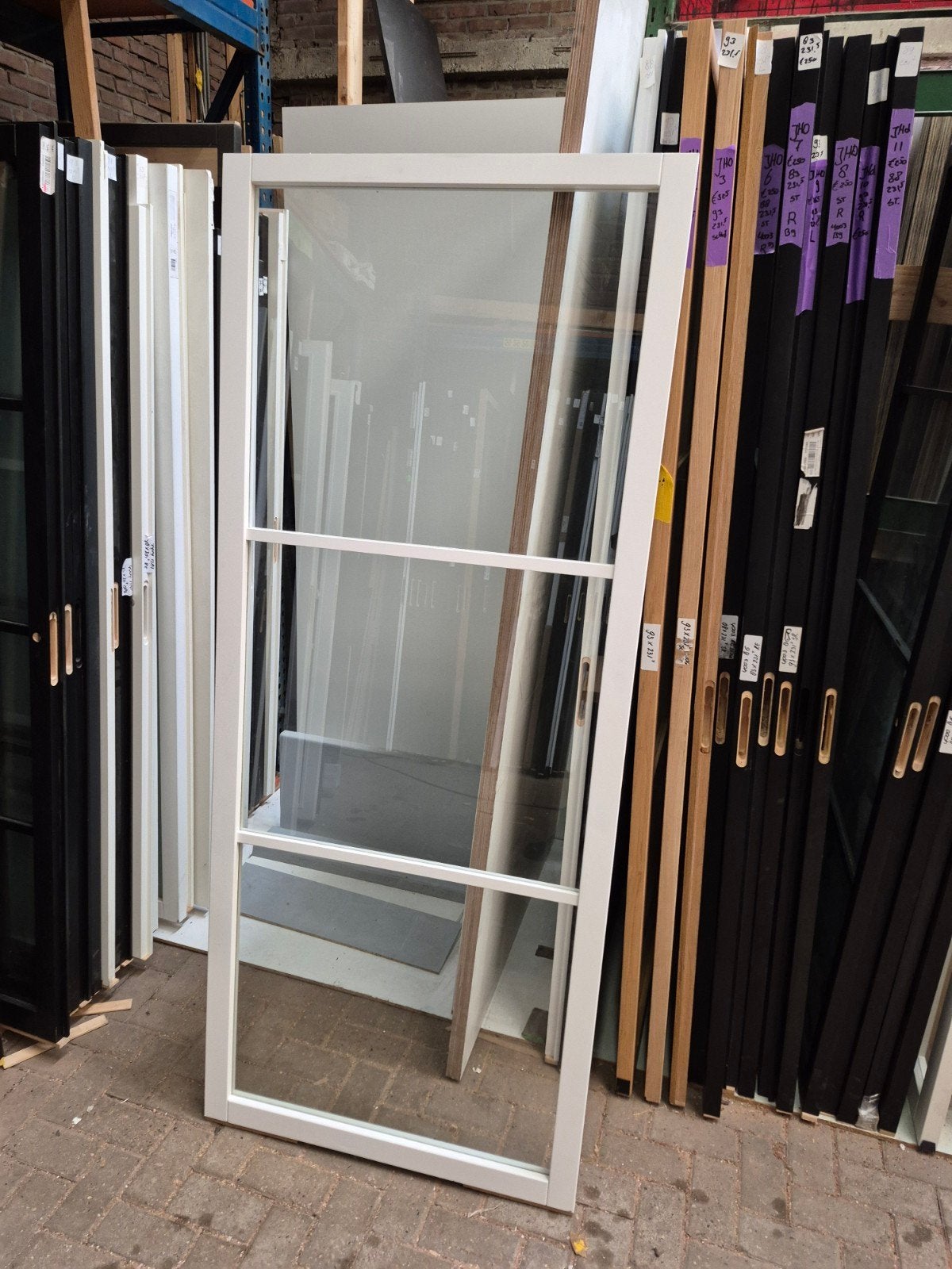 88x210,5cm binnendeur stomp blank glas staallook wit SL47, Deurkozijn, ., Nieuw, 150 tot 225 cm