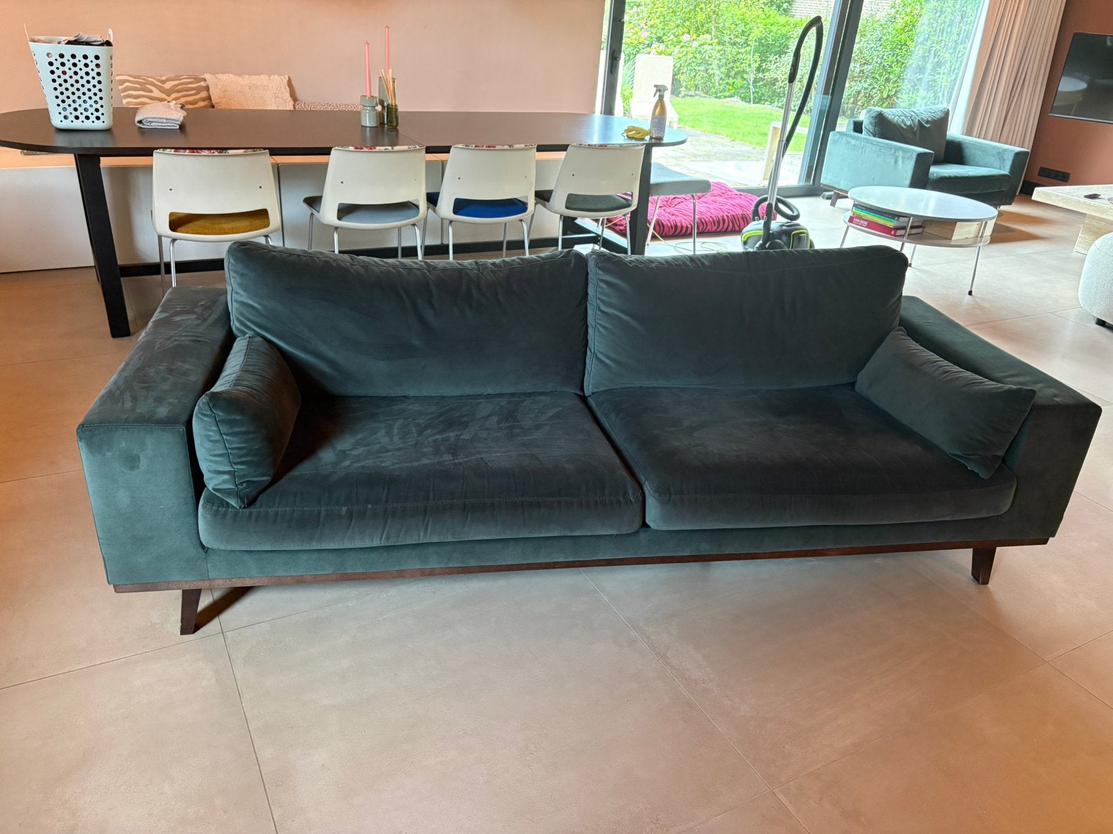 Wehkamp Torino 3 zitsbank donkergroen en love seat, Ophalen, 250 tot 300 cm, Gebruikt, 100 tot 125 cm