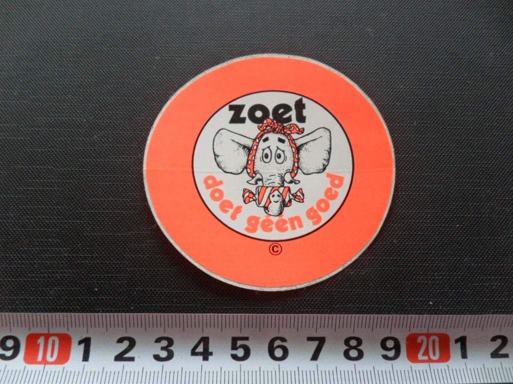 sticker zoet doet géén goed strip olifant snoep kiespijn, Ophalen, Zo goed als nieuw