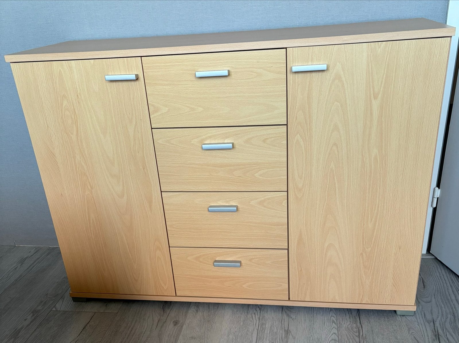 Beuken fineer kastje met lades en deuren, Ophalen, Gebruikt, 100 tot 150 cm, Met lade(s)