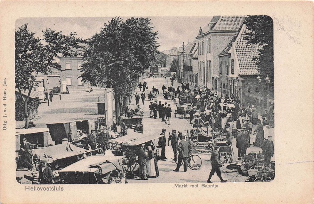 702-374-029 Markt Met Baantje Hellevoetsluis, Verzamelen, Verzenden, Voor 1920, Zuid-Holland