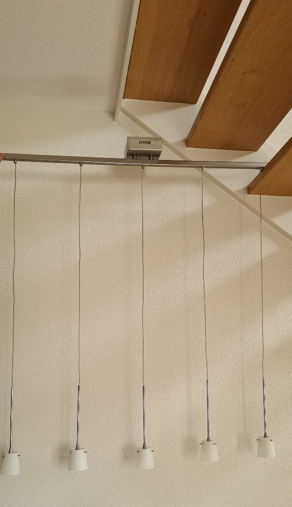 Hanglamp met 5 Halogeen lampjes, Ophalen, Overige fittingen, Zo goed als nieuw, Glas