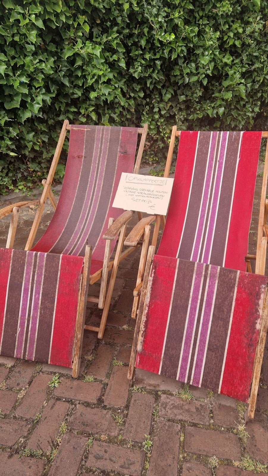 Vintage houten strandstoelen, Ophalen, Gebruikt, Hout, Inklapbaar