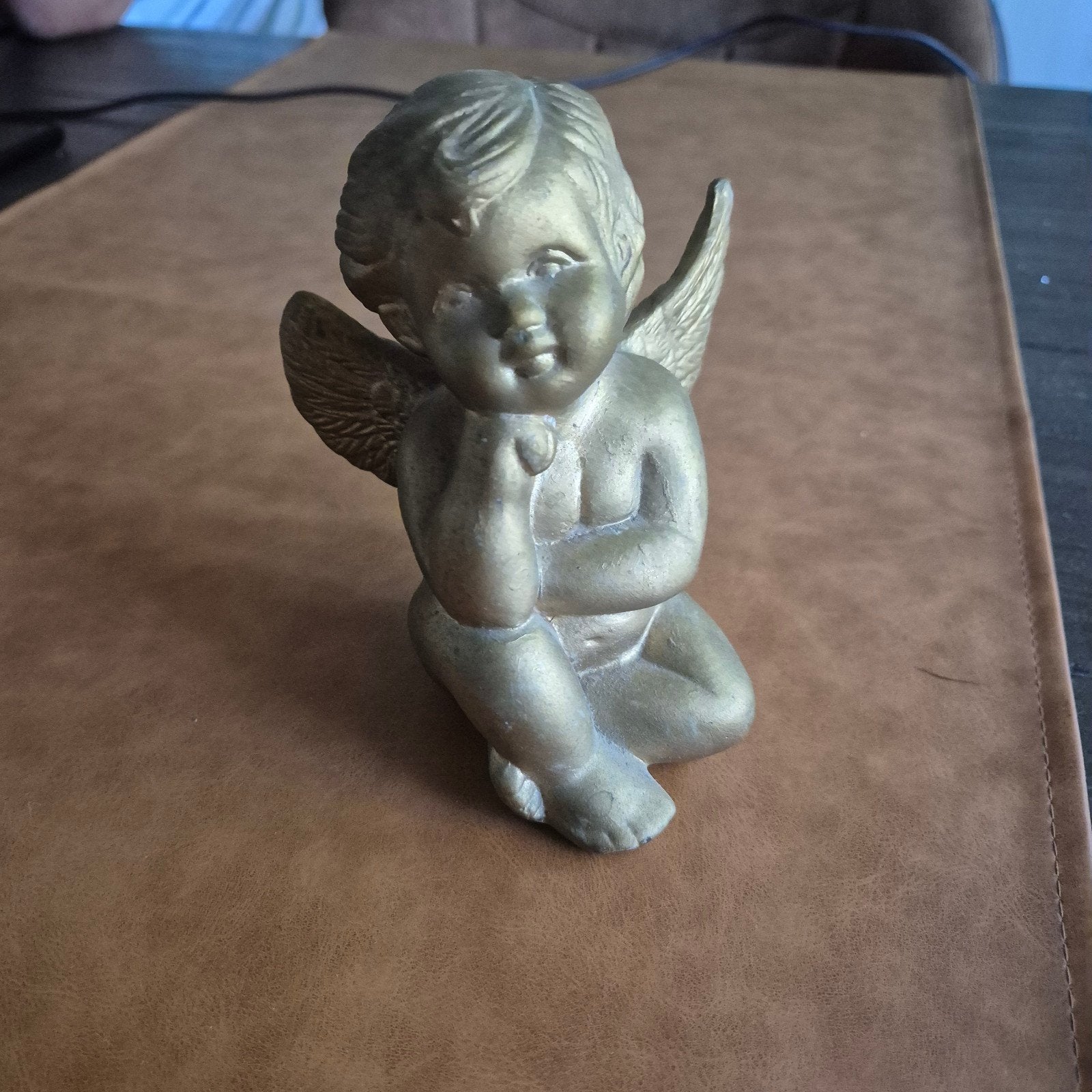 Gouden Cherubijn Beeldje - Engel Decoratie, Ophalen of Verzenden, Gebruikt, Religie