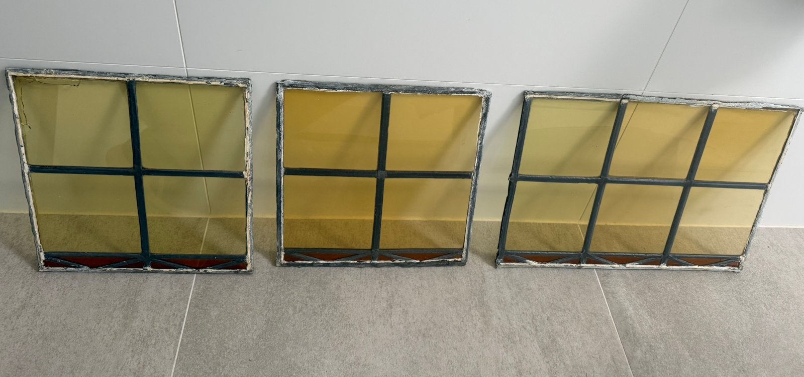 Drie kleine glas in lood-paneeltjes, Doe-het-zelf en Verbouw, Glas en Ramen, Ophalen, Gebruikt, Minder dan 80 cm, Overige typen