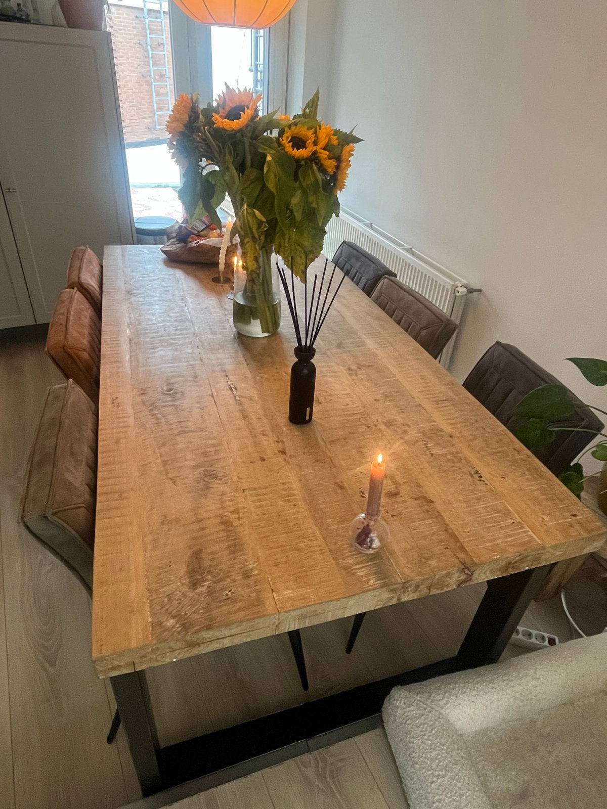 Massieve Mangohouten Eettafel met 6 Stoelen, Ophalen, Mangohhout, Gebruikt, 100 tot 150 cm