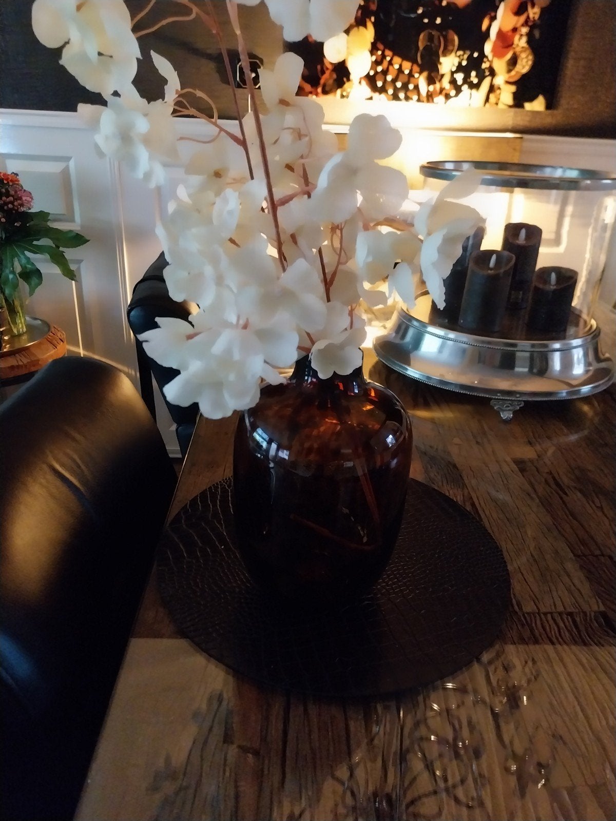 (Panter)Glazen vaas met kunstbloemen, Ophalen, Overige kleuren, 50 tot 75 cm, Glas