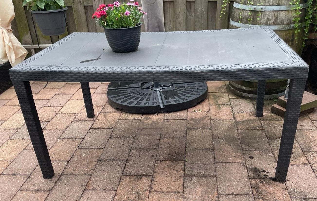 Zwarte Ratan Tuin-/Balkontafel 150x90x72, Tuin en Terras, Tuintafels, Ophalen, Gebruikt, Rechthoekig, Wicker