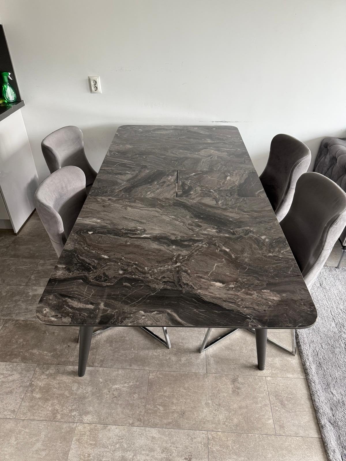 Luxe Marmerlook Eettafel, Salontafel en 4 Stoelen – Complete, Ophalen, Overige materialen, 100 tot 150 cm, 50 tot 100 cm