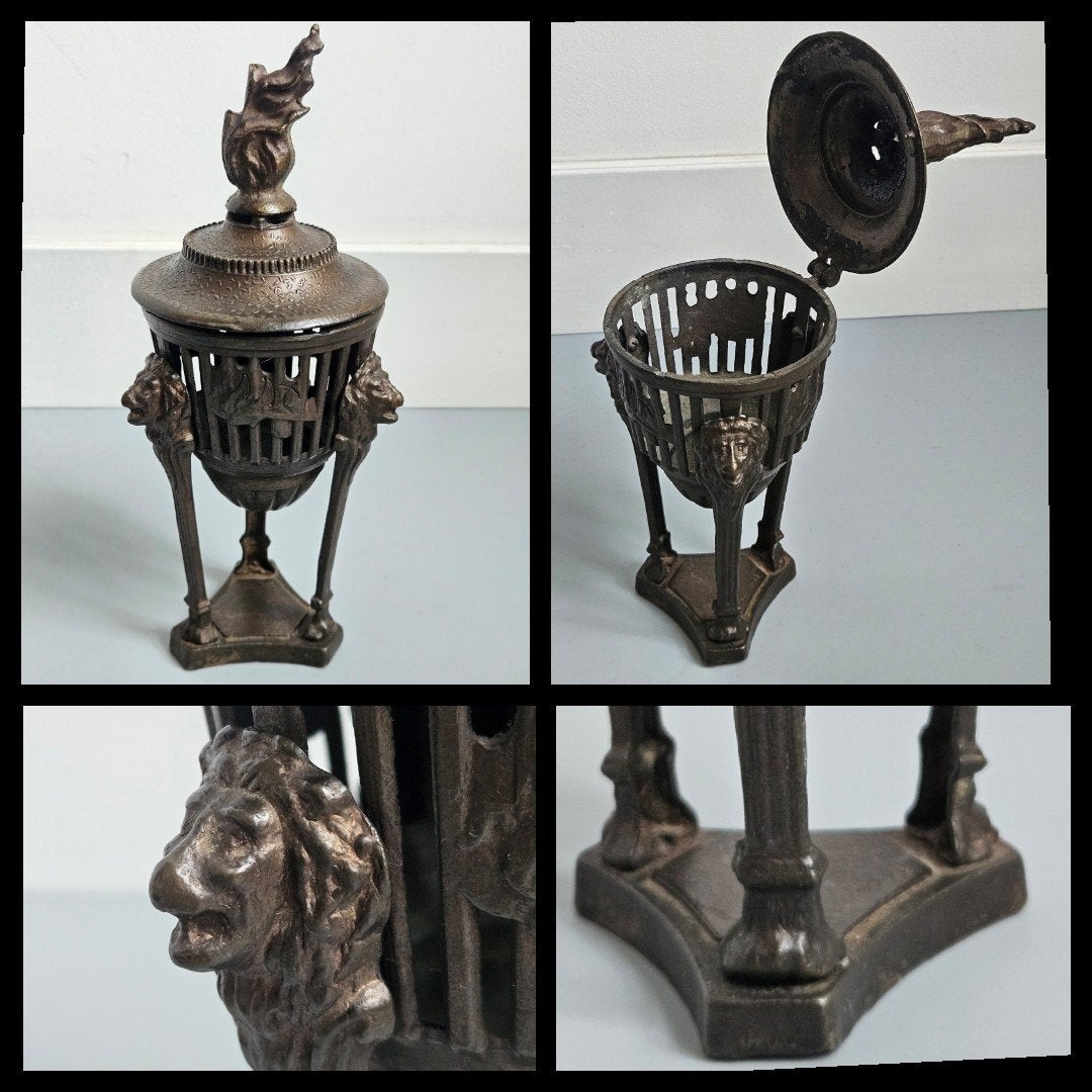 Antieke wierookbrander in Empire stijl,  met leeuwenkoppen., Antiek en Kunst, Zwart, Ophalen of Verzenden, Overige typen, Metaal