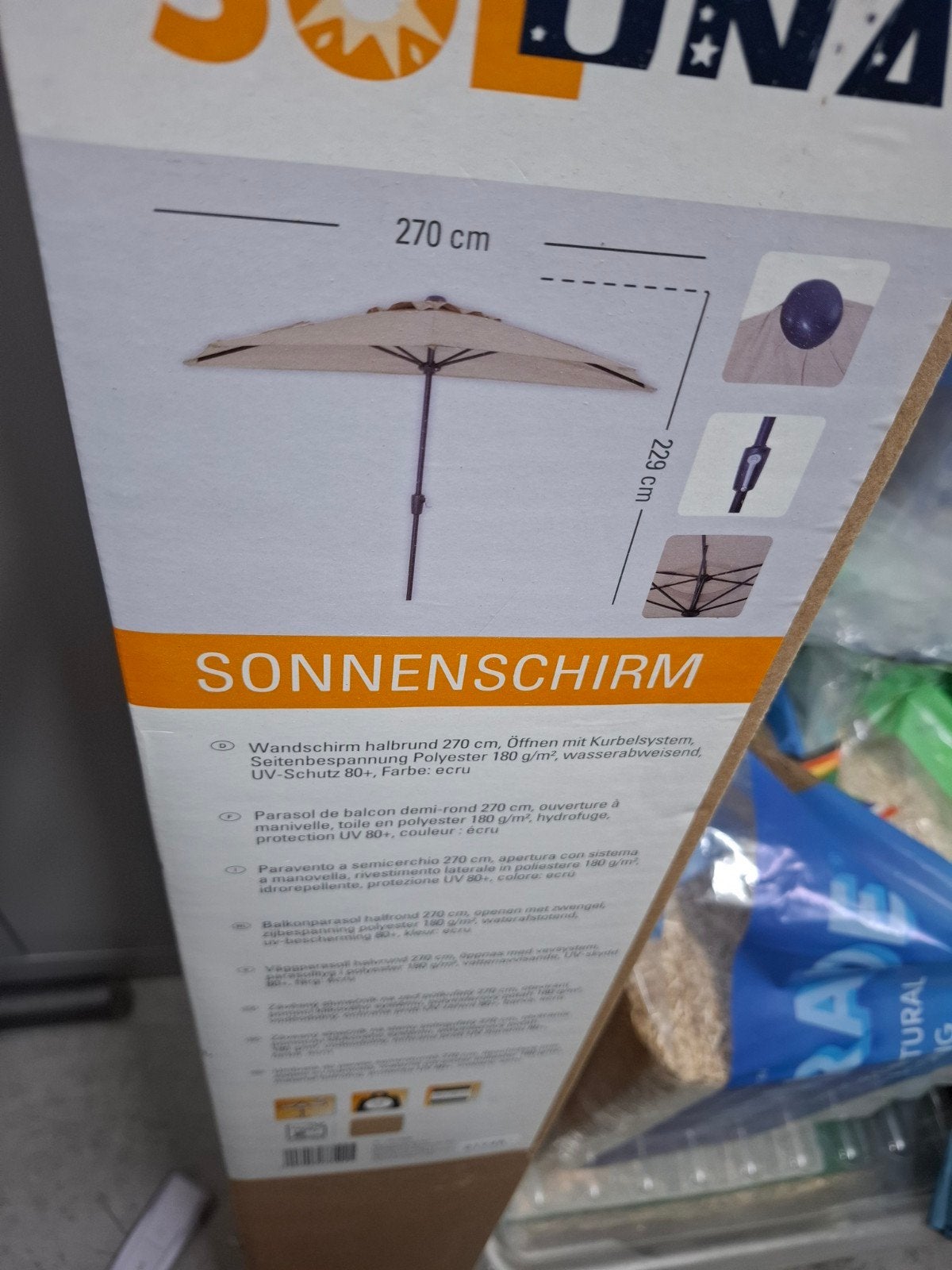 Balkonparasol, wandparsol - Zo goed als nieuw, Tuin en Terras, Ophalen, Zo goed als nieuw, 2 tot 3 meter, Muurparasol