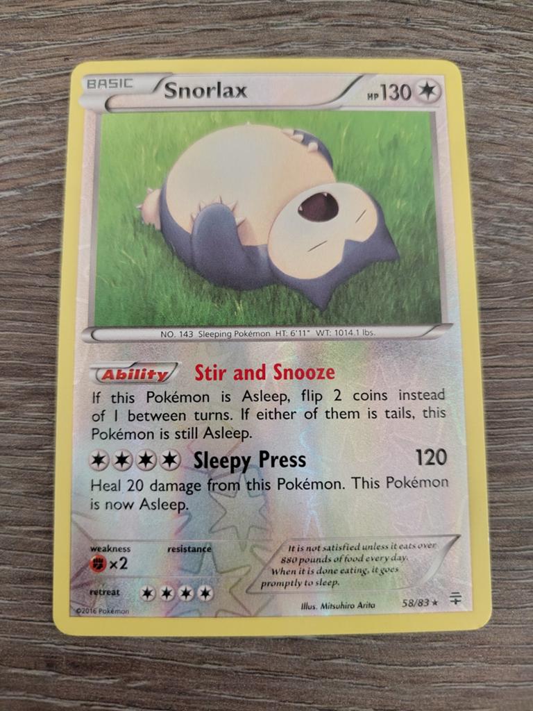 Snorlax 58/83 Reverse Holo, Ophalen of Verzenden, Zo goed als nieuw, Losse kaart, Foil