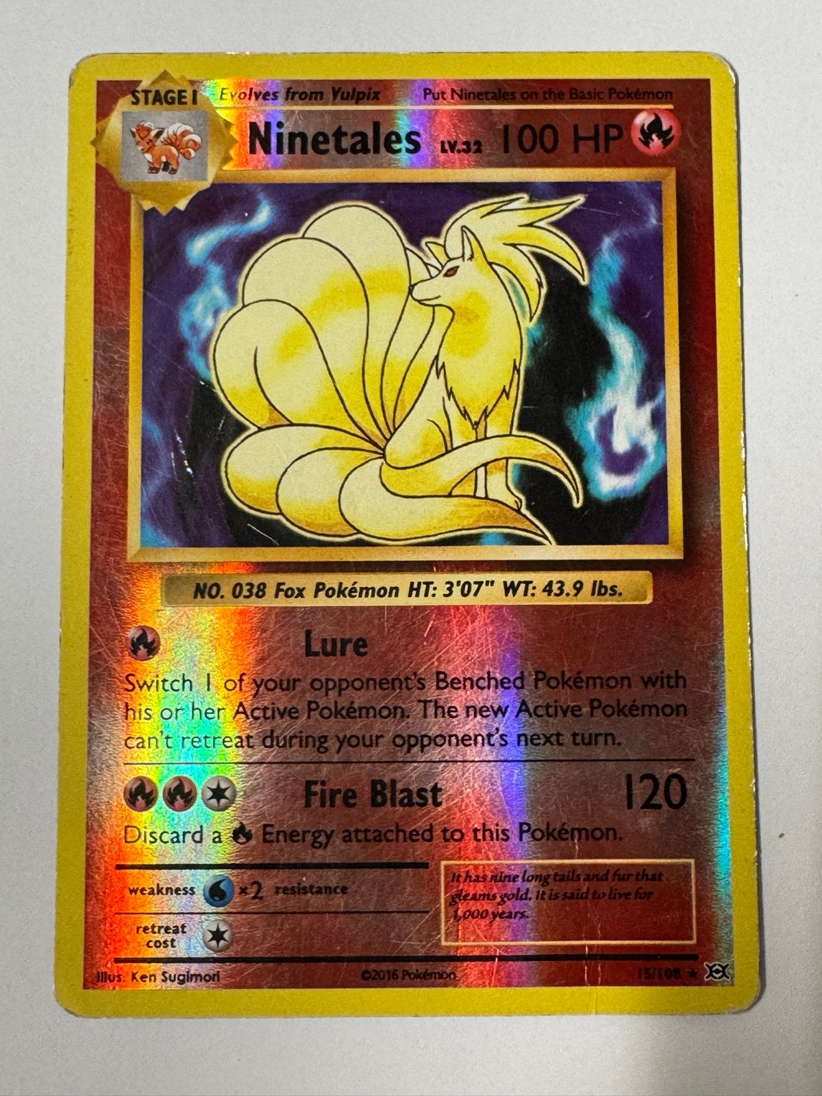 Ninetales Pokémon Kaart - Holo Foil - 2016, Ophalen of Verzenden, Gebruikt, Losse kaart, Foil