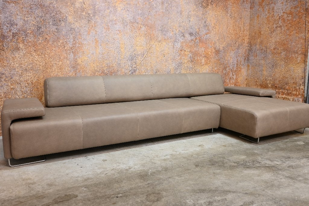 OPNIEUW beklede leren Moroso Lowland hoekbank, Moroso, Hoekbank, 300 cm of meer, Ophalen of Verzenden