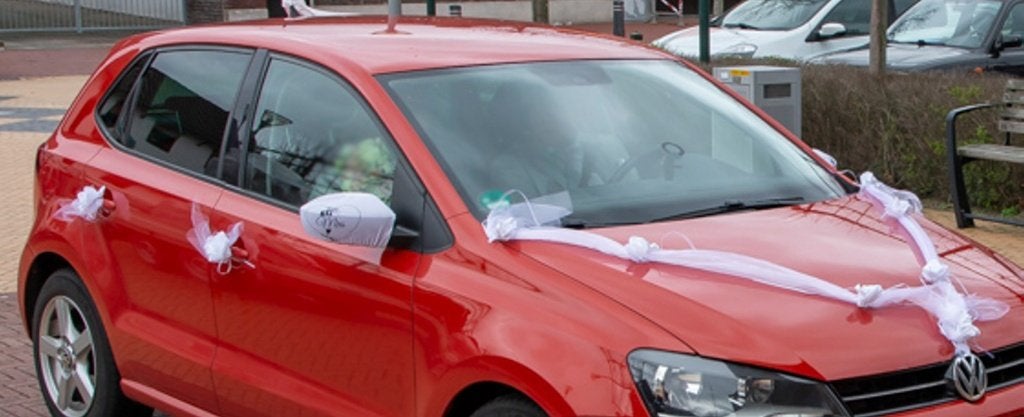 Decoratie trouwauto, Ophalen of Verzenden, Zo goed als nieuw, Versiering, Geboorte of Huwelijk
