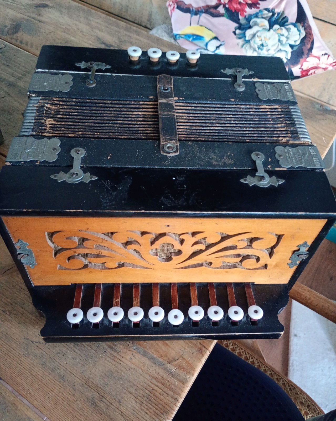 antieke Eagle Brand knopaccordeon (trekharmonica), Muziek en Instrumenten, Ophalen of Verzenden, Gebruikt, 120-bas, Overige merken