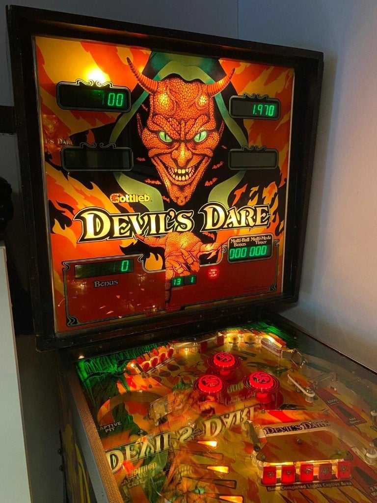 Gottlieb Devil’s Dare flipperkast (1982) in goede conditie, Ophalen, Gebruikt, Gottlieb, Dot-matrix