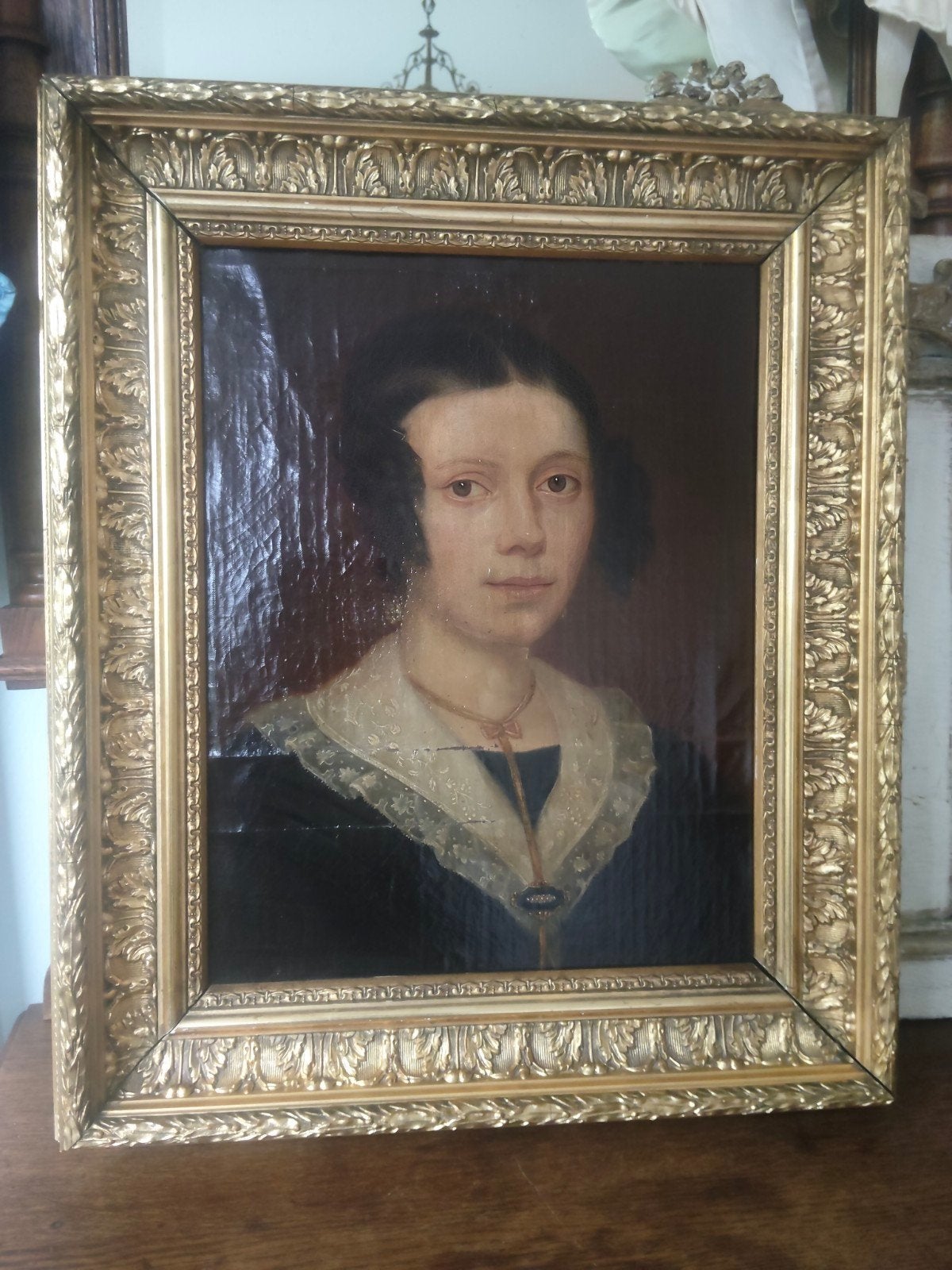 Antiek Olieverf Portret Jonge Vrouw ca. 1830 met Lijst, Antiek en Kunst, Kunst | Schilderijen | Klassiek, Paneel, Nederlandse school