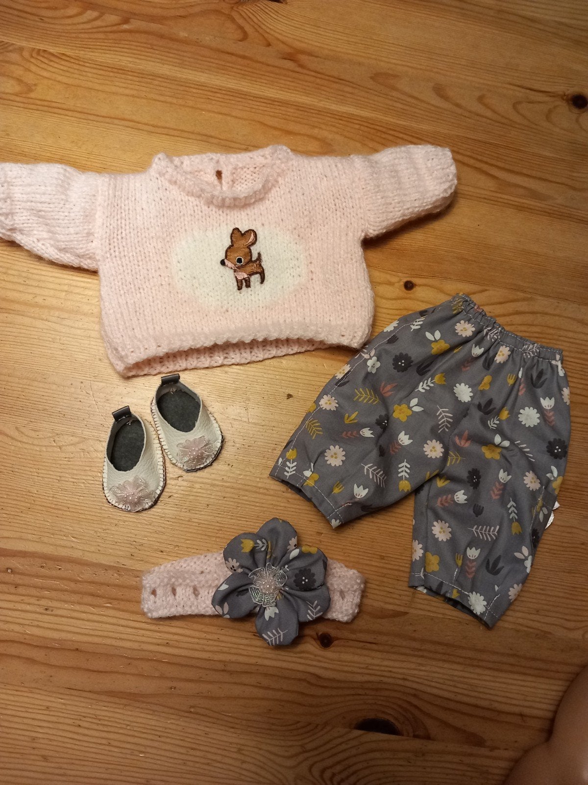 Zelfgemaakte poppe kleertjes voor pop 43 cm 4 delig., Ophalen of Verzenden, Nieuw, Babypop