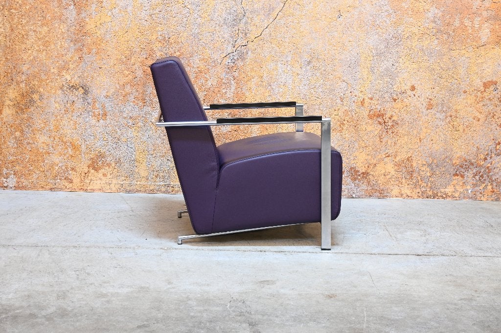 ZGANieuw paarse leren Harvink Alowa design fauteuil, Harvink, Harvink, 75 tot 100 cm, Ophalen of Verzenden