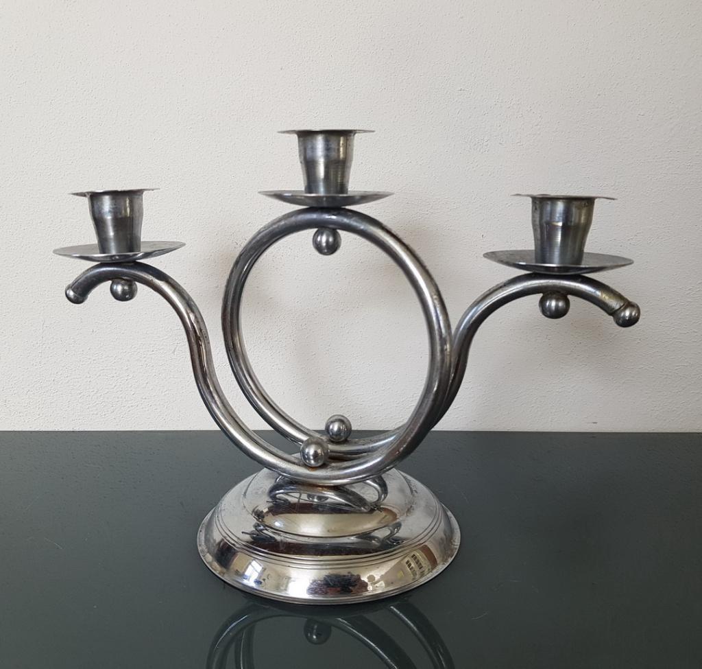 Art Deco Tafelkandelaar Chroom, 3 kaarsen, Huis en Inrichting, Woonaccessoires | Kandelaars en Kaarsen, Overige materialen, Onbekend