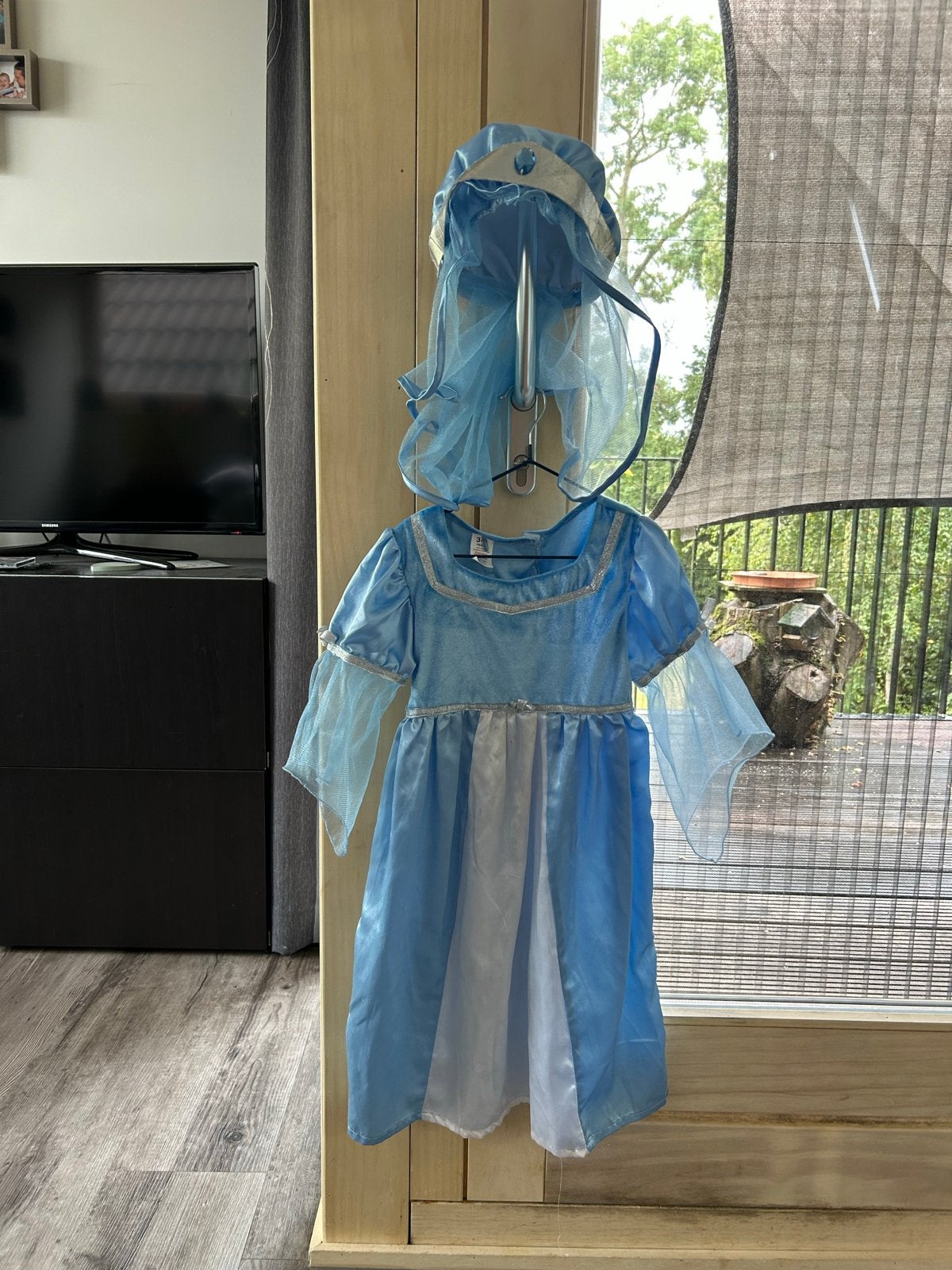 Prinsessenjurk blauw met sluier - Maat 3-5 jaar, Ophalen of Verzenden, Gebruikt, 110 t/m 116, Jongen of Meisje