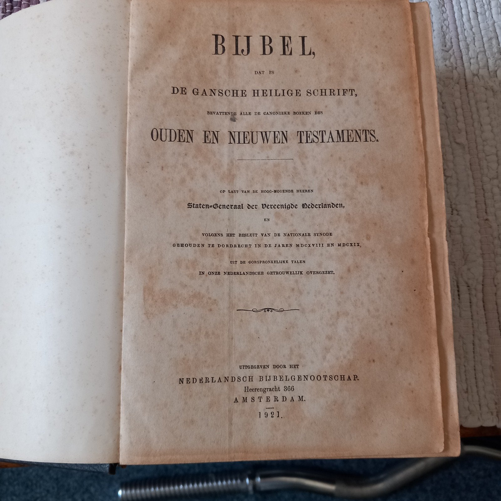 Bijbel 1921, Antiek en Kunst, Ophalen of Verzenden, Uitgever Nederlands Bijbelgenootschap, Amsterdam 1921