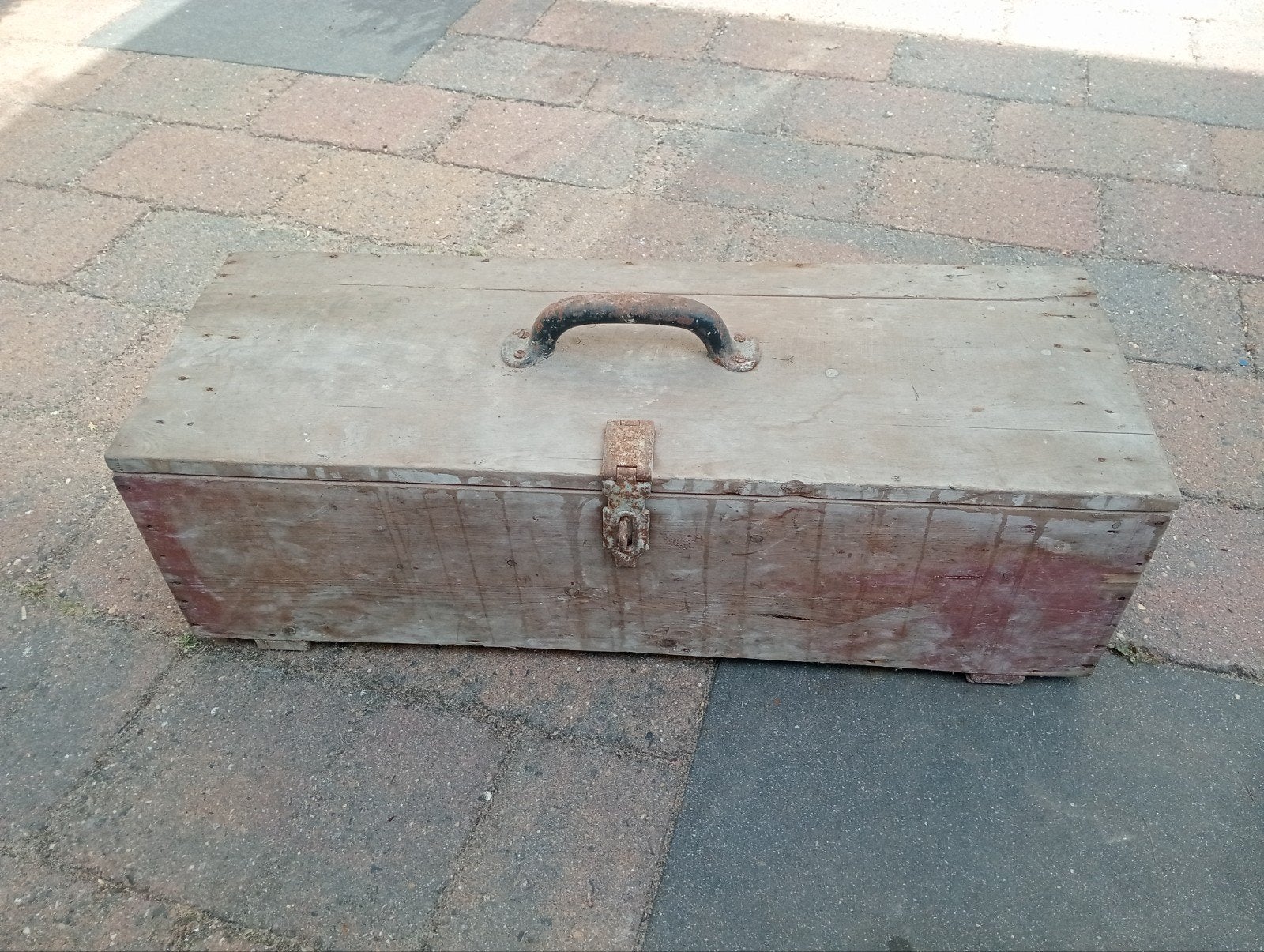 Oude houten zelfgemaakte stukadoors gereedschapkist kist, Minder dan 50 cm, Gebruikt, 50 tot 100 cm, Ophalen of Verzenden