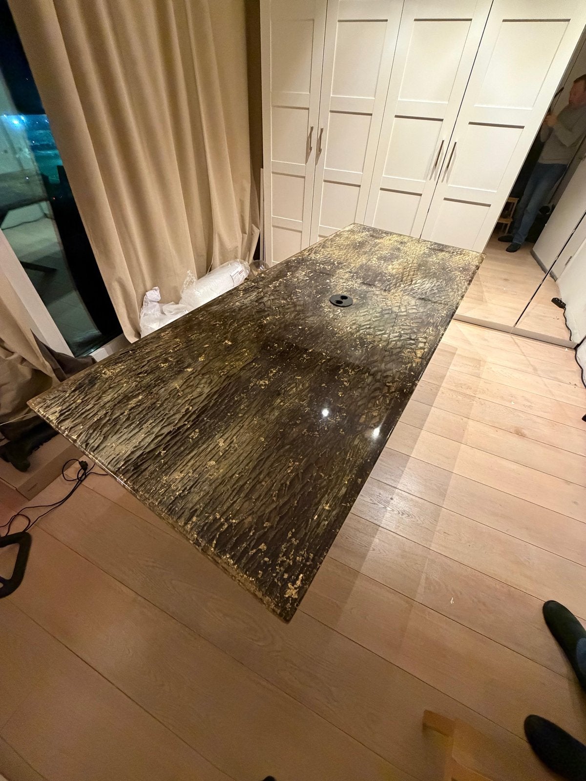 Unieke epoxy tafel met bladgoud 240x100, Ophalen, Overige materialen, 100 tot 150 cm, 200 cm of meer