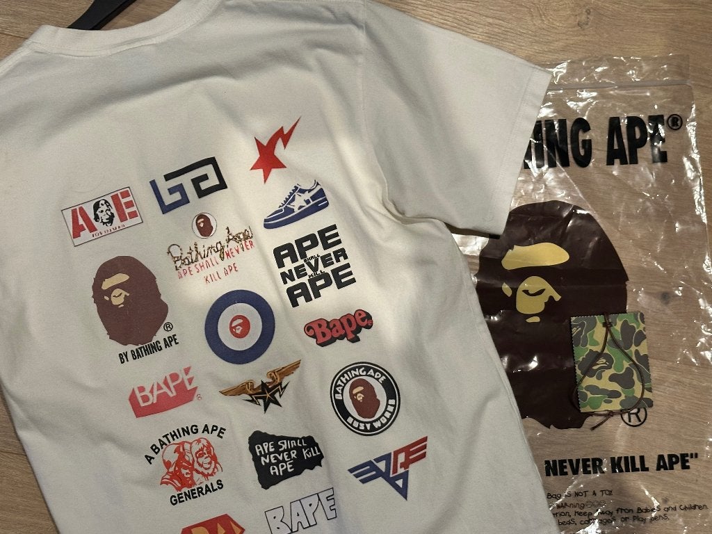 A Bathing Ape BAPE T-shirt met logo's - Maat M, Verzenden, Wit, Zo goed als nieuw, A Bathing Ape