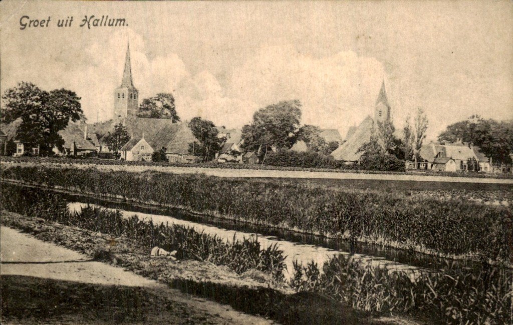 Hallum - Dorpsgezicht - Kerken, Ophalen of Verzenden, Voor 1920, Gelopen, Friesland