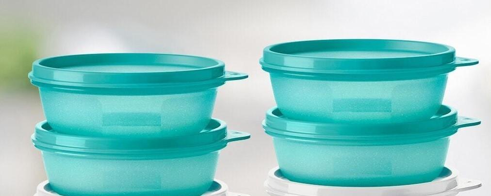 Tupperware Ruimteschaaltjes 300ml nieuw Set van 4 Blauw, Ophalen of Verzenden, Nieuw, Blauw, Bak of Kom