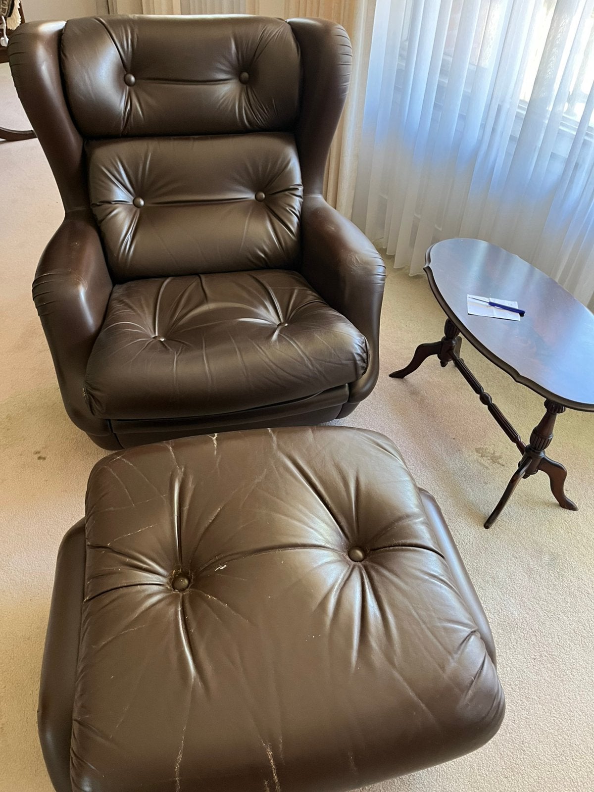 Fauteuil leder met hooker, Huis en Inrichting, Ophalen, Gebruikt, 75 tot 100 cm, 50 tot 75 cm