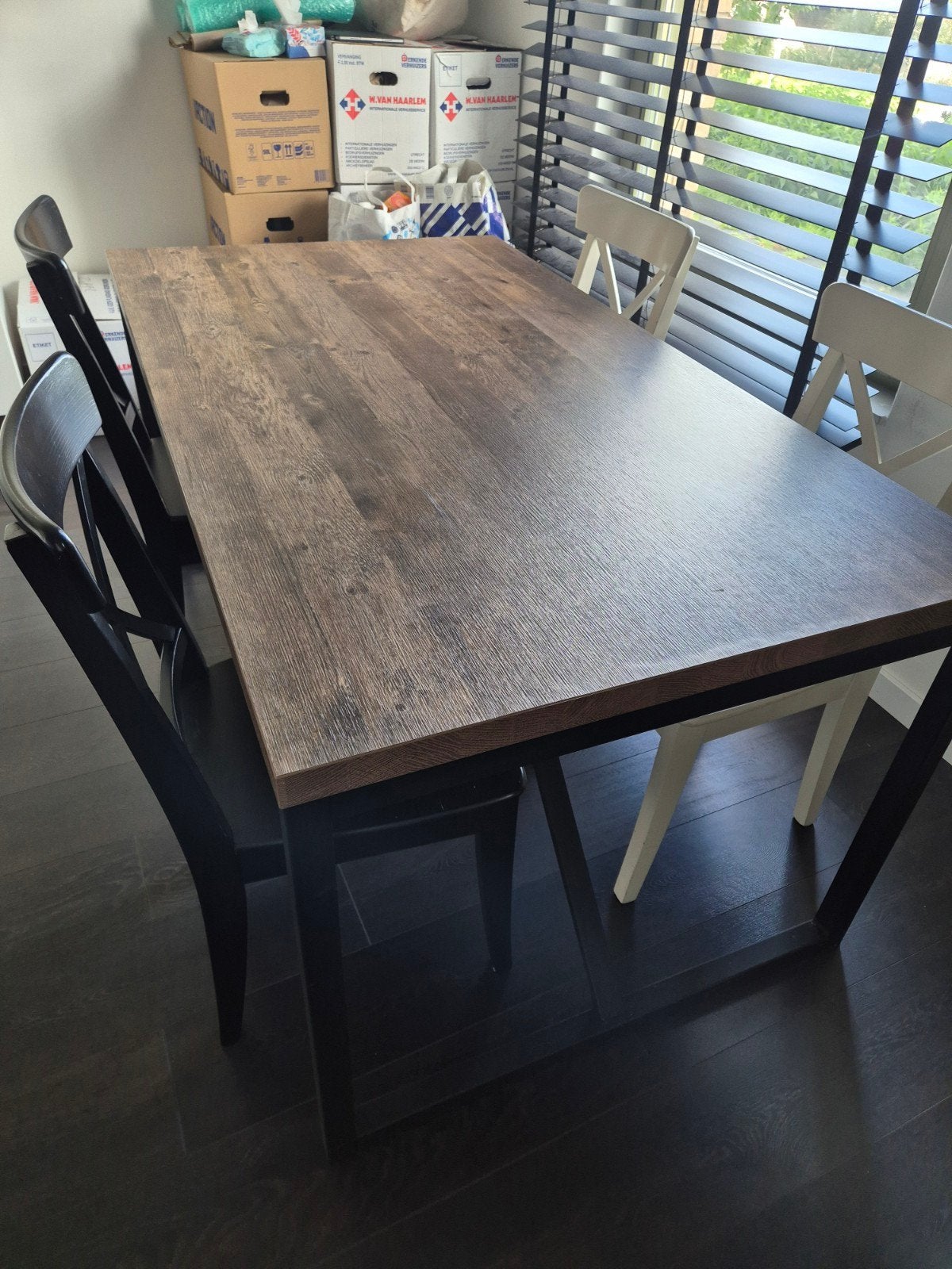 Eettafel 170x90 met 4 eetstoelen - gebruikt, Ophalen, Gebruikt, Rechthoekig, 50 tot 100 cm