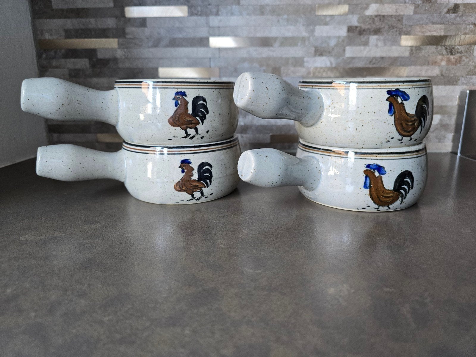 4 vintage soepkommen met haanmotief, Verzamelen, Ophalen of Verzenden, Huis en Inrichting