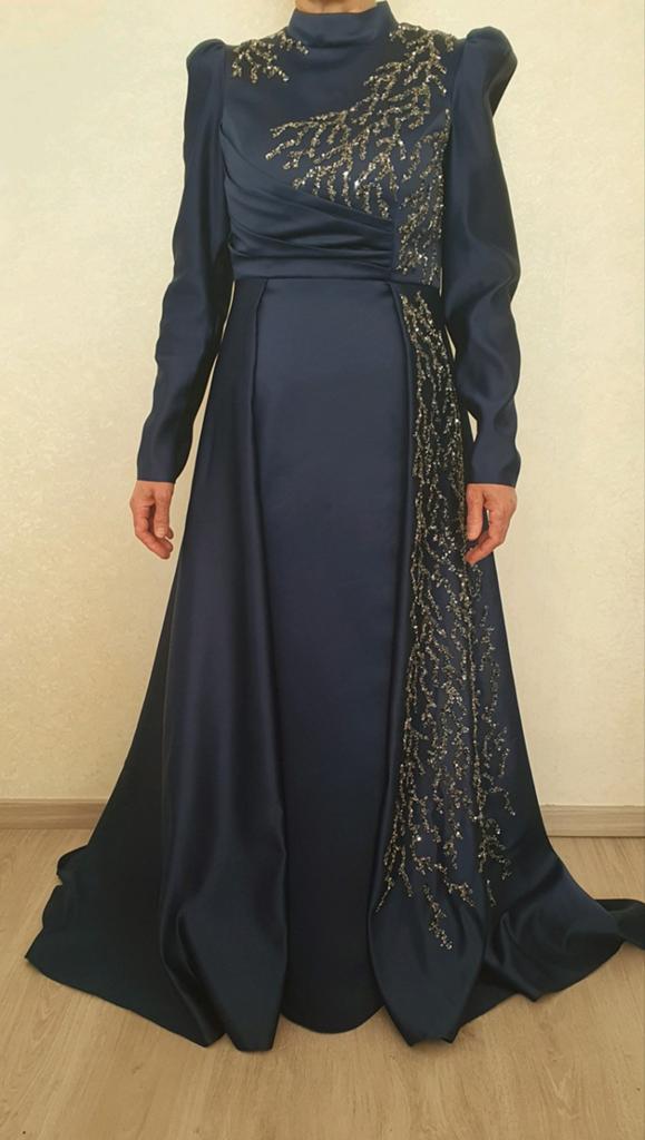 Marine blauw galajurk maat 42, Kleding | Dames, Gelegenheidskleding, Maat 38/40 (M), Galajurk, Ophalen of Verzenden, Zo goed als nieuw