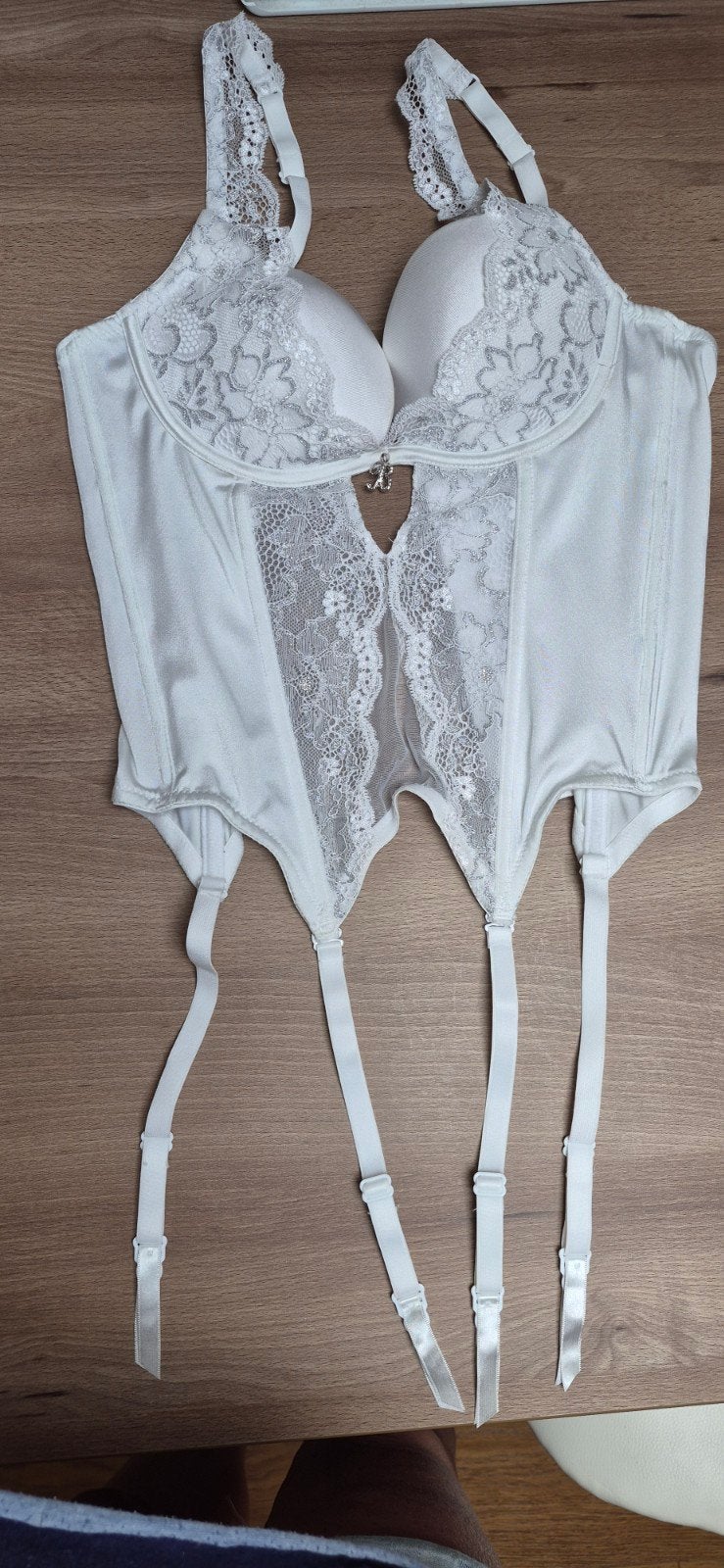 Witte kanten body/korset met jarretels - maat 75B, Ophalen of Verzenden, Wit, Body of Korset