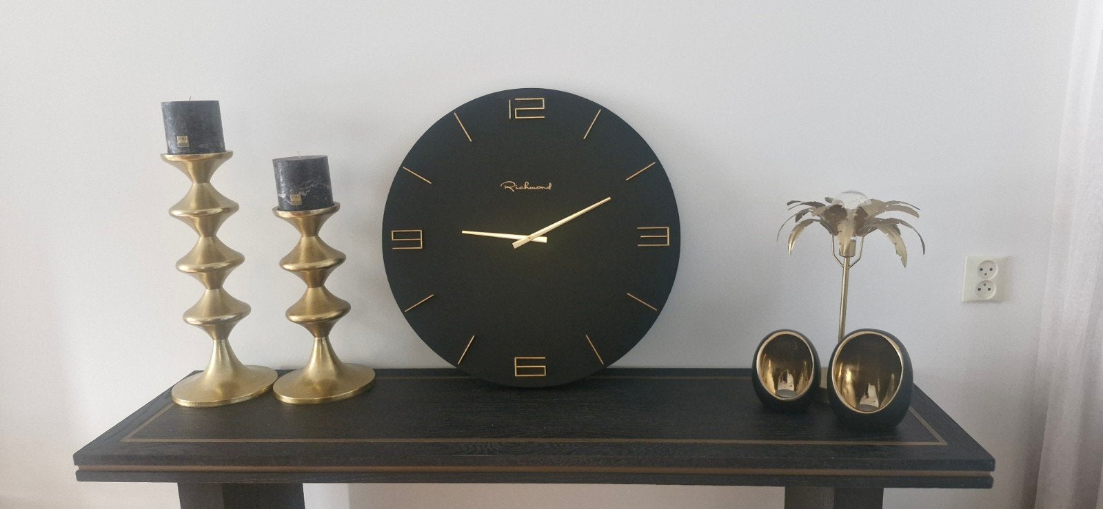 Richmond Design Wandklok Byram Zwart/Goud, Huis en Inrichting, Ophalen of Verzenden, Wandklok