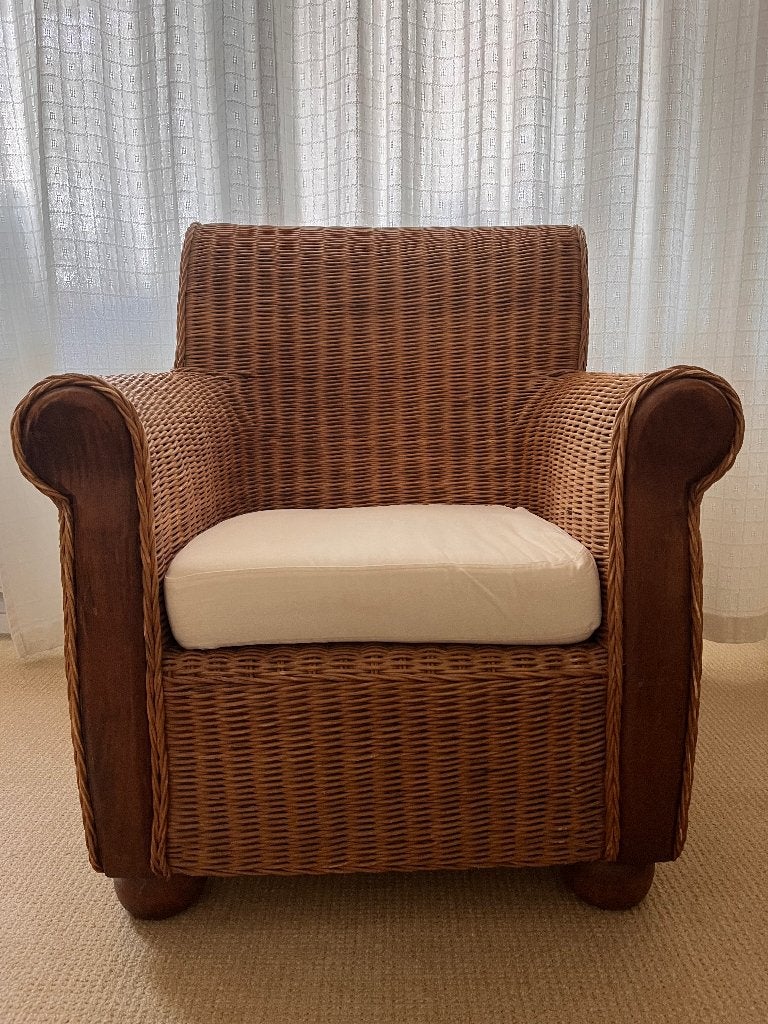 Zware rotan fauteuil in goede staat, Huis en Inrichting, Fauteuils, Ophalen, Gebruikt, 75 tot 100 cm, Riet of Rotan