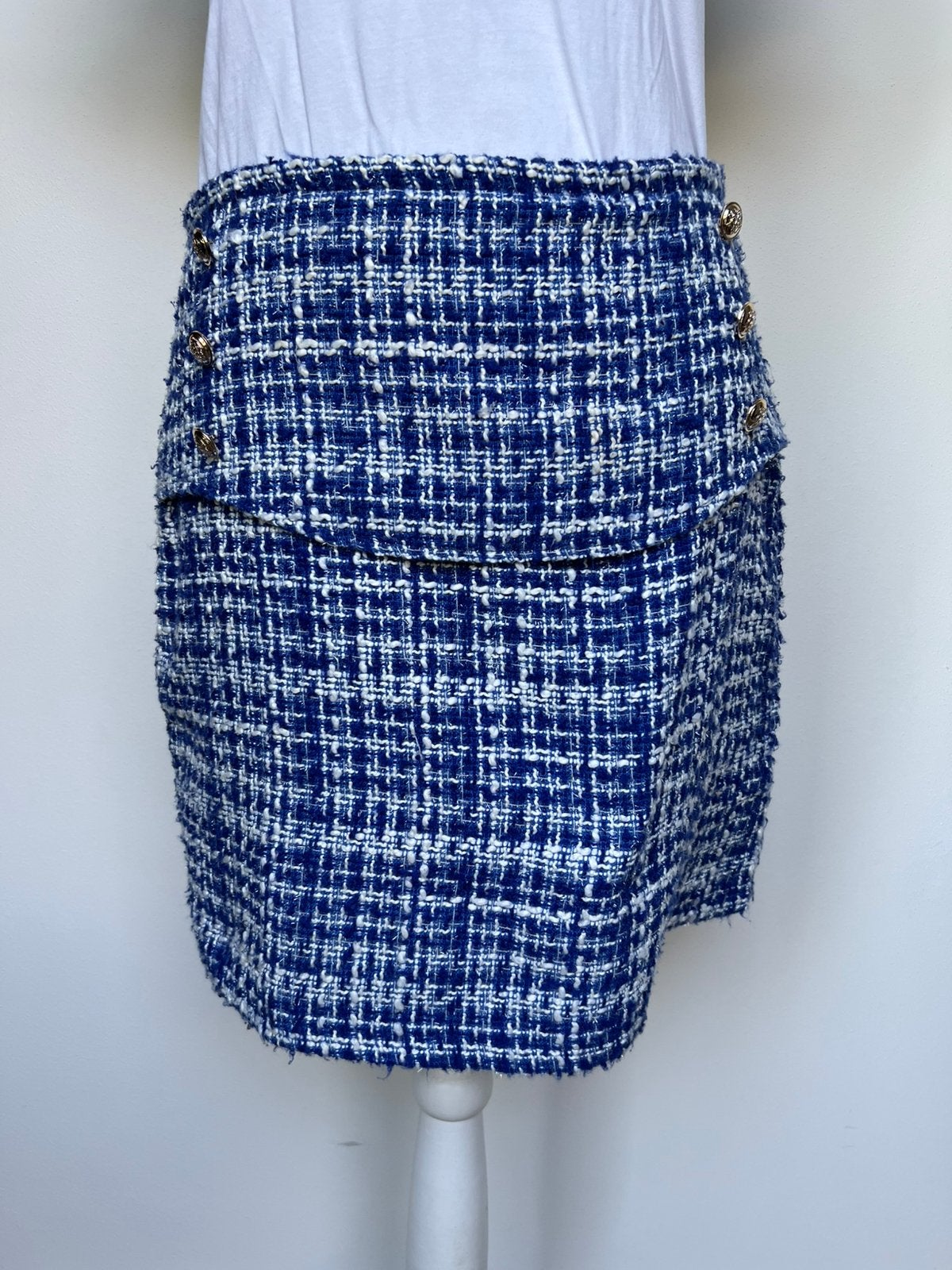 Rok wolachtig blauw met wit maat 40, Ophalen of Verzenden, Zo goed als nieuw, Maat 38/40 (M), Blauw