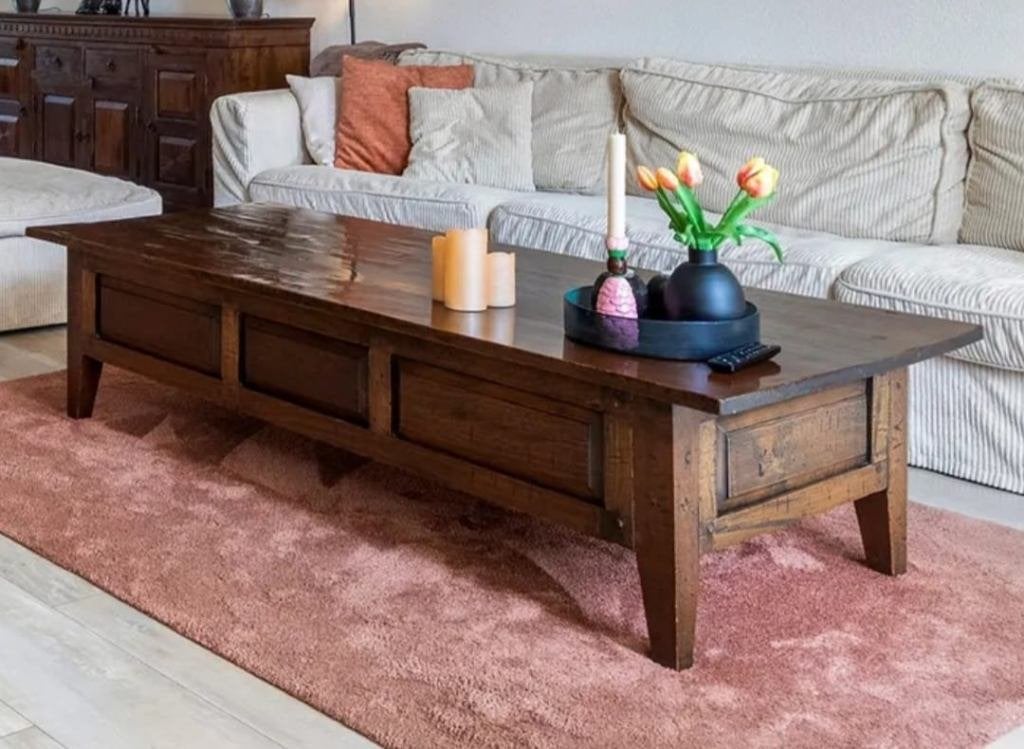 Nette massieve salontafel 180x80, Huis en Inrichting, Tafels | Salontafels, Ophalen, 50 tot 100 cm, Zo goed als nieuw, 150 tot 200 cm
