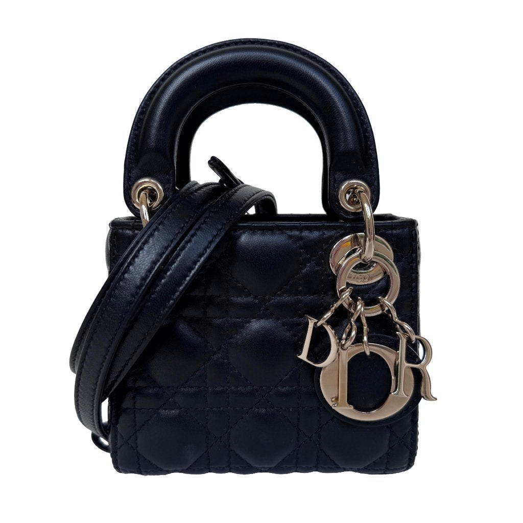 Dior lady micro crossbody zwart lamsleer tas cannage ghw