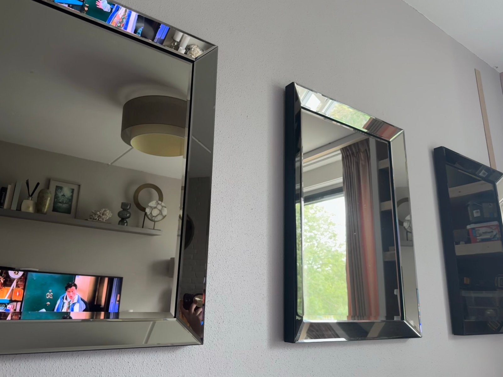3 Moderne spiegels met facetrand (erik kuster) brons, Huis en Inrichting, Ophalen, 100 tot 150 cm, Zo goed als nieuw, Rechthoekig